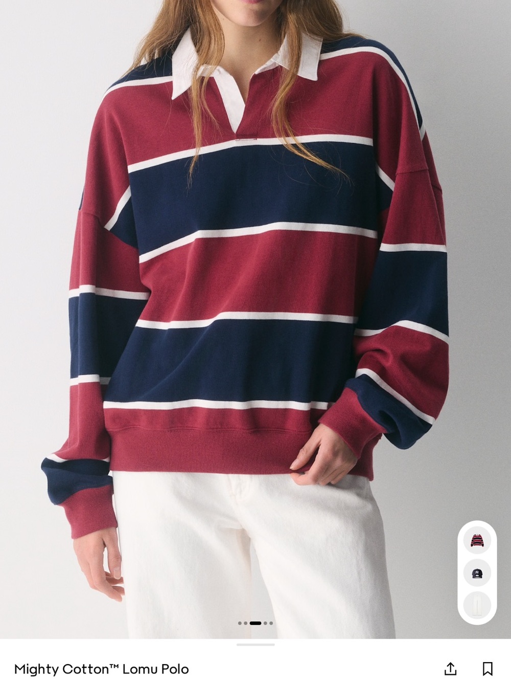 Aritzia Striped Rugby Shirt in Navy, Burgundy & White - Picture 2 of 6